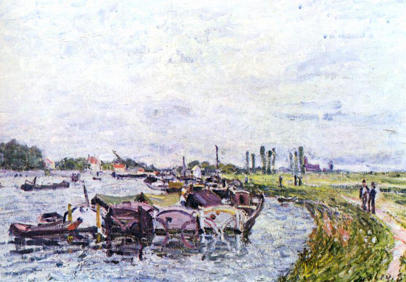 Alfred Sisley Frachtkahne bei Saint-Mammes oil painting image